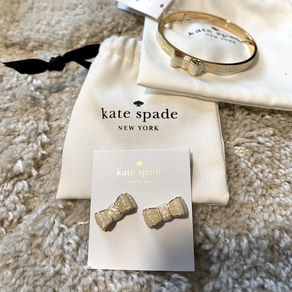 Kate Spade♠️ Bow Opal Glitter Stud Earrings and Bangle
